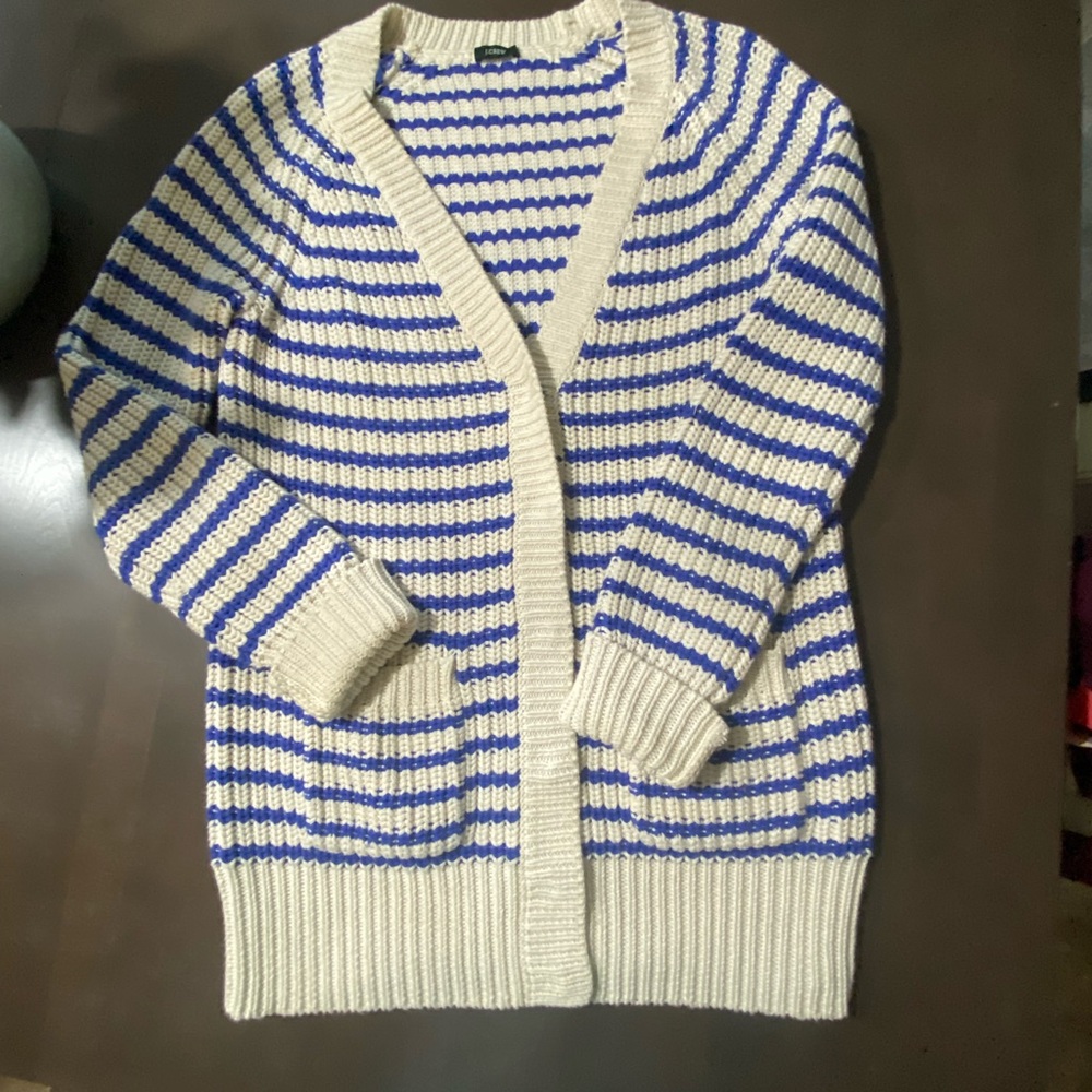 J. Crew cardigan button sweater blue and cream striped size large